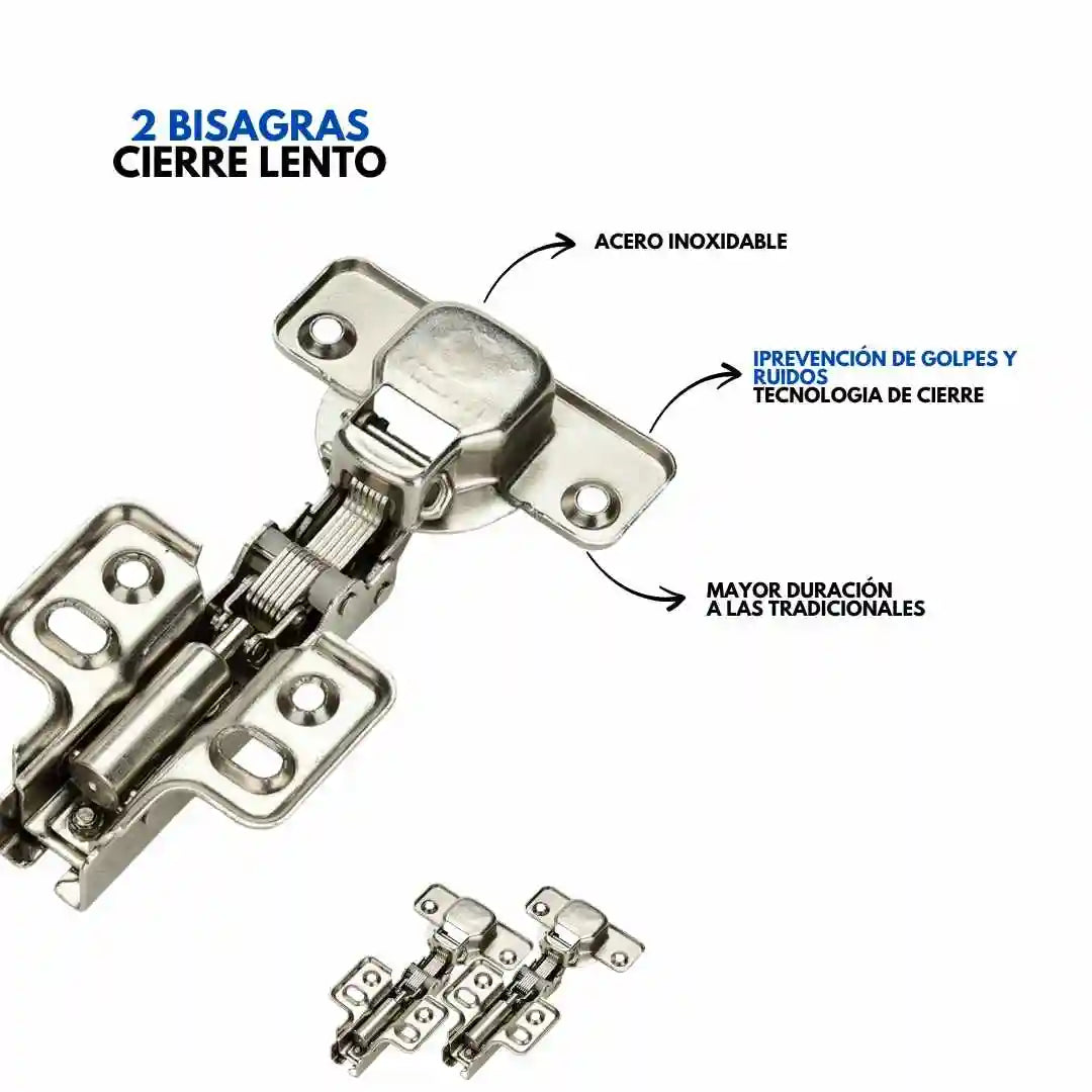 COMBO BISAGRAS DUO: 2 PLACAS DE BISAGRAS + 2 BISAGRAS CIERRE LENTO + 12 TORNILLOS